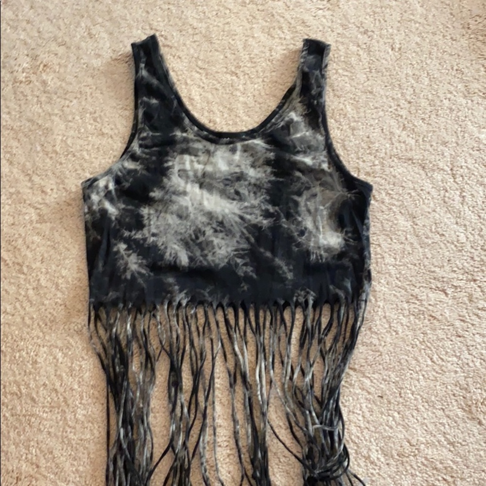 Tie-dye fringe crop top